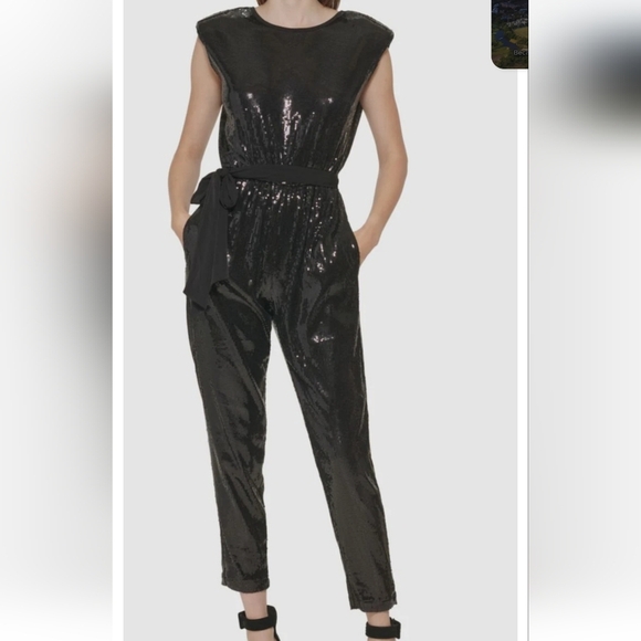 Calvin Klein Pants - Calvin Klein Black Sequin Jumpsuit with Belt Size 8